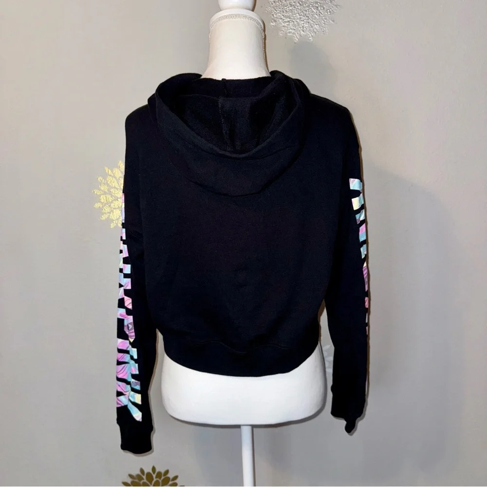 Victoria’s Secret Pink Brand Black Crop Hoodie Sweatshirt Women’s Chic Y2K‎ 90’s - Picture 2 of 9